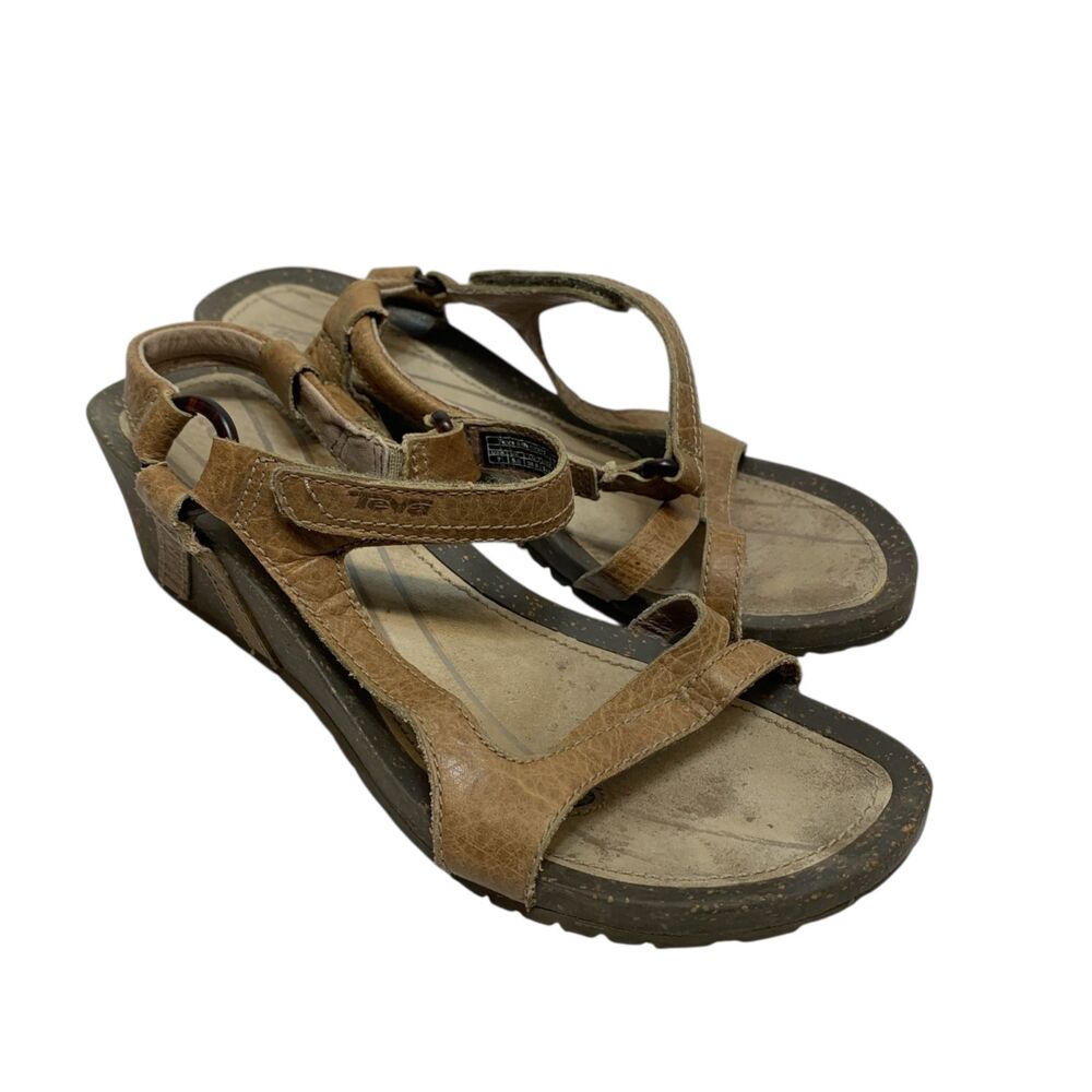 Teva Cabrillo Women's Size 7 Brown Strappy Leather Wedge Heels Sandals 1002882